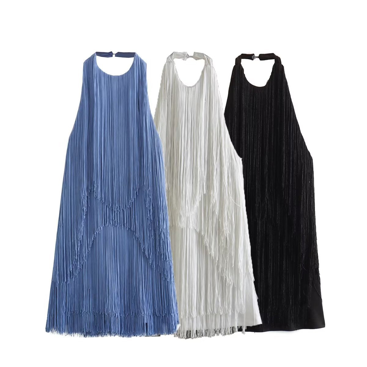Chic Summer Halter Neck Sleeveless Tassel Mini Dress