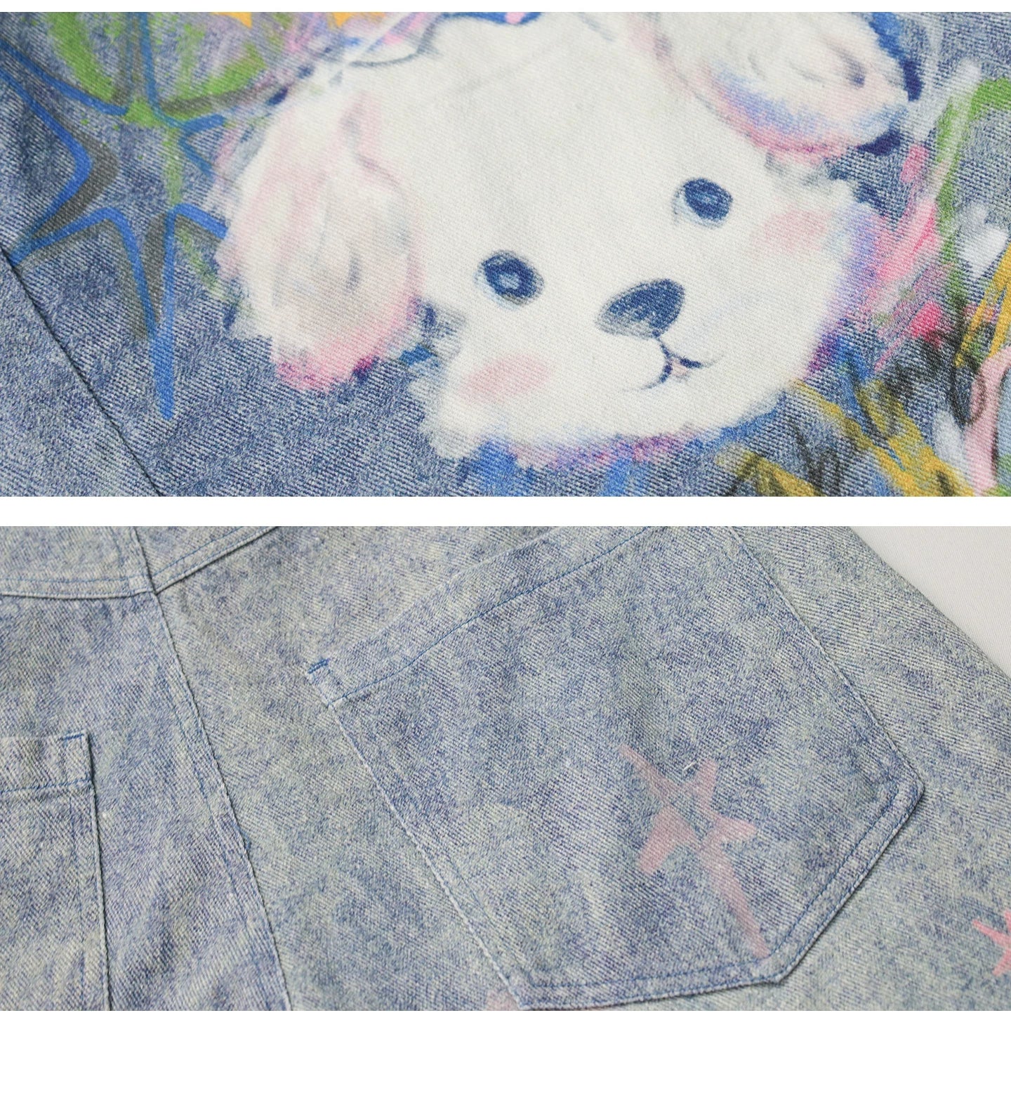 GirlyHao Vintage Tie-Dye Cartoon Print Wide Leg Jeans