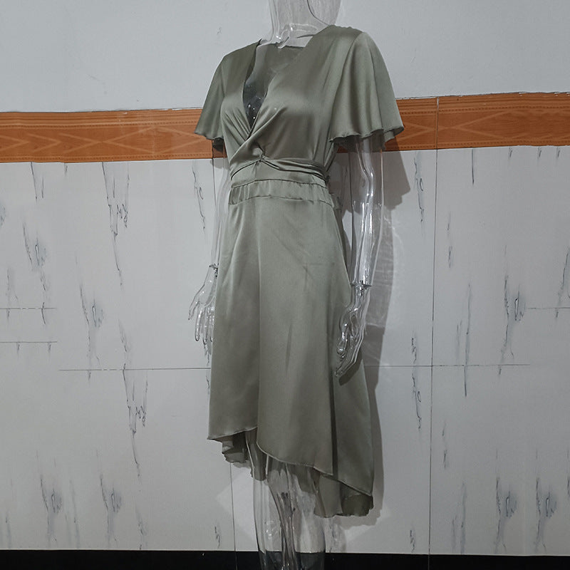 Elegant & Sexy V-Neck Tie-Waist Asymmetrical Dress