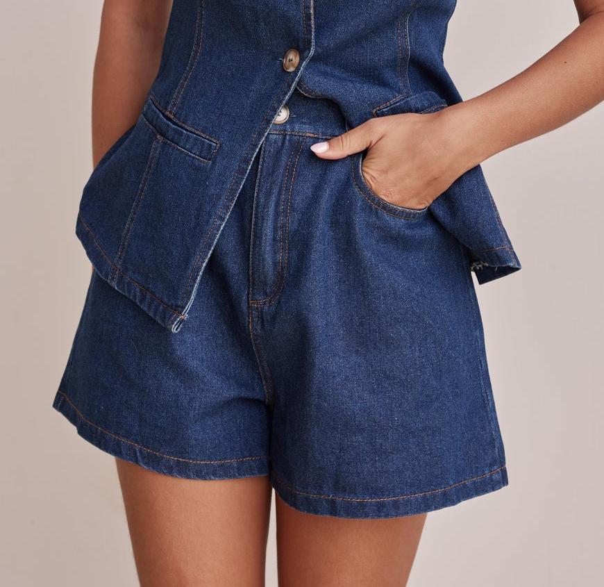 High-Waisted Distressed Denim Shorts Set