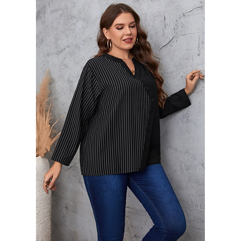 Fashion Striped Long Sleeves Plus Sizes Shirts