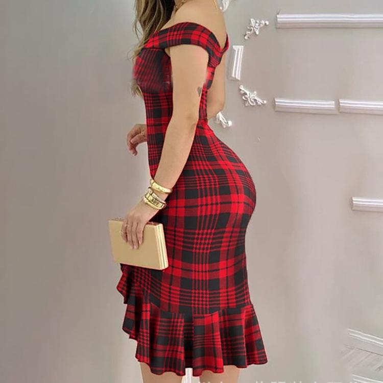 Meselling99 Sexy Off The Shoulder Ruffled Short Dresses-Sexy Dresses-Grid-S-Free Shipping at meselling99