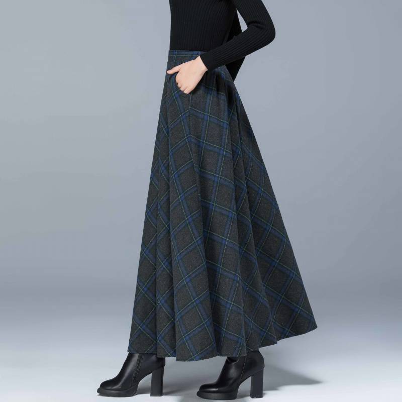 Fall/winter High Elastic Waist Wool Long Skirts