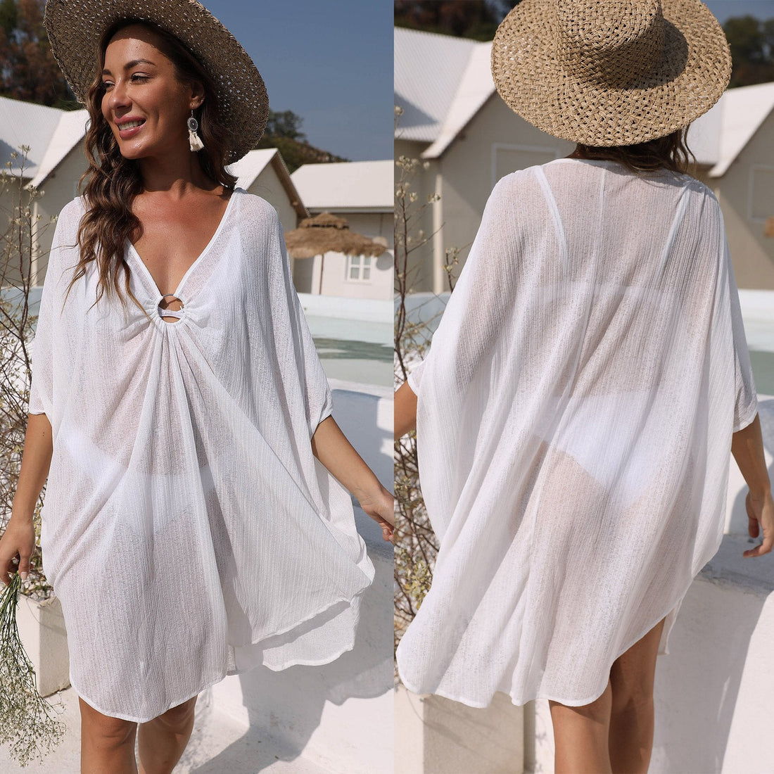 Summer Beach Loose White Cover Ups-STYLEGOING