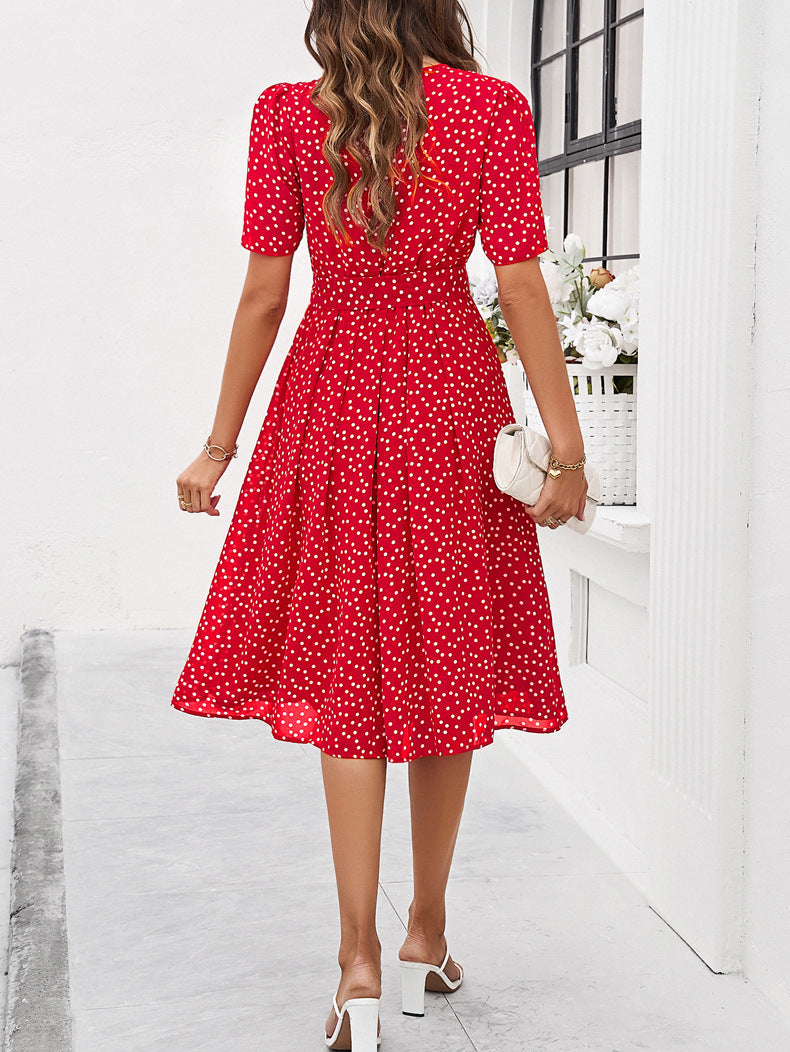 Elegant Polk Dot Short Sleeves Dresses