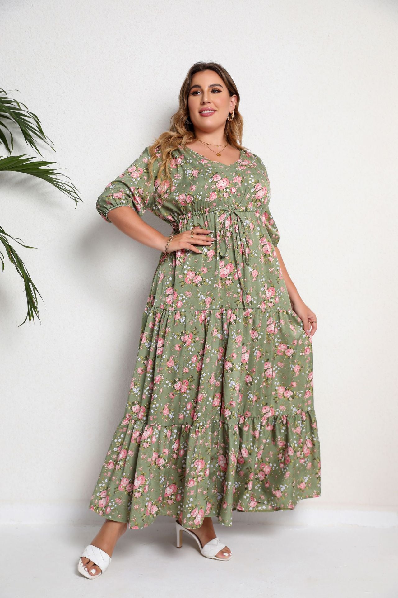 Plus Size Boho Floral Print Maxi Dress