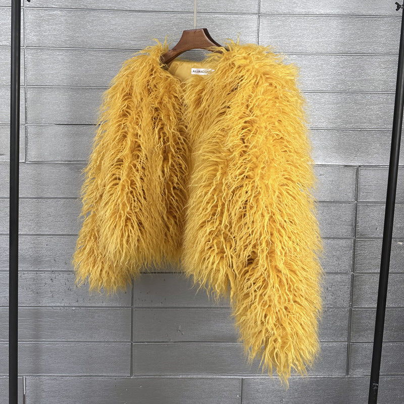 Faux Fur Cropped Wool Blend Jacket for Women