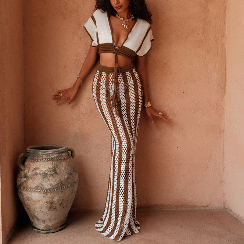 Sexy Knit Bandeau Bikini Set with Beach Cover-Up Dress