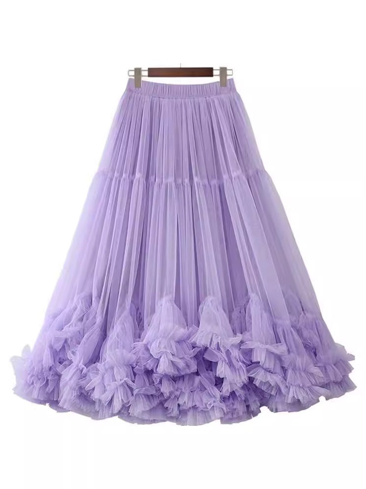 Layered Tulle Skirt with Floral Lace Trim-black-One Size-Free Shipping Leatheretro