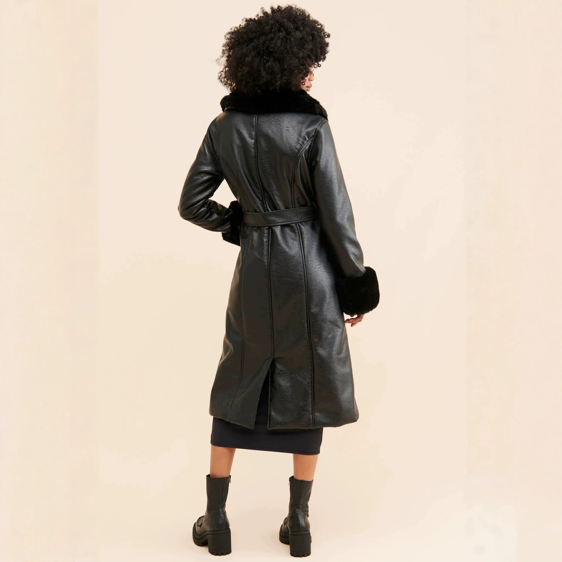 Premium Faux Fox Fur Belted Long Coat