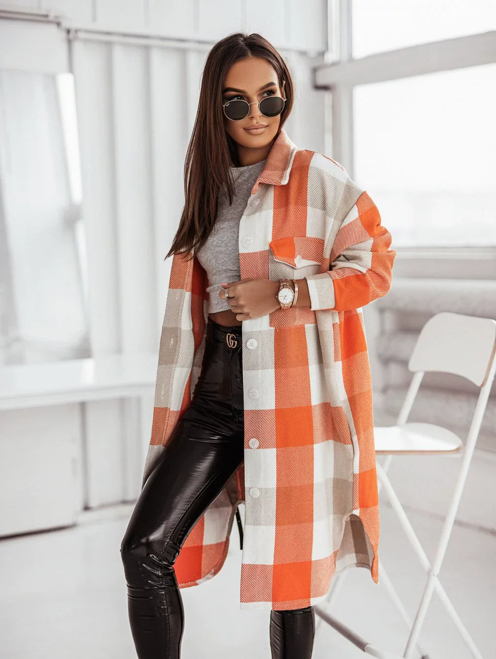 Fashion Colorful Plaid Women Overcoats