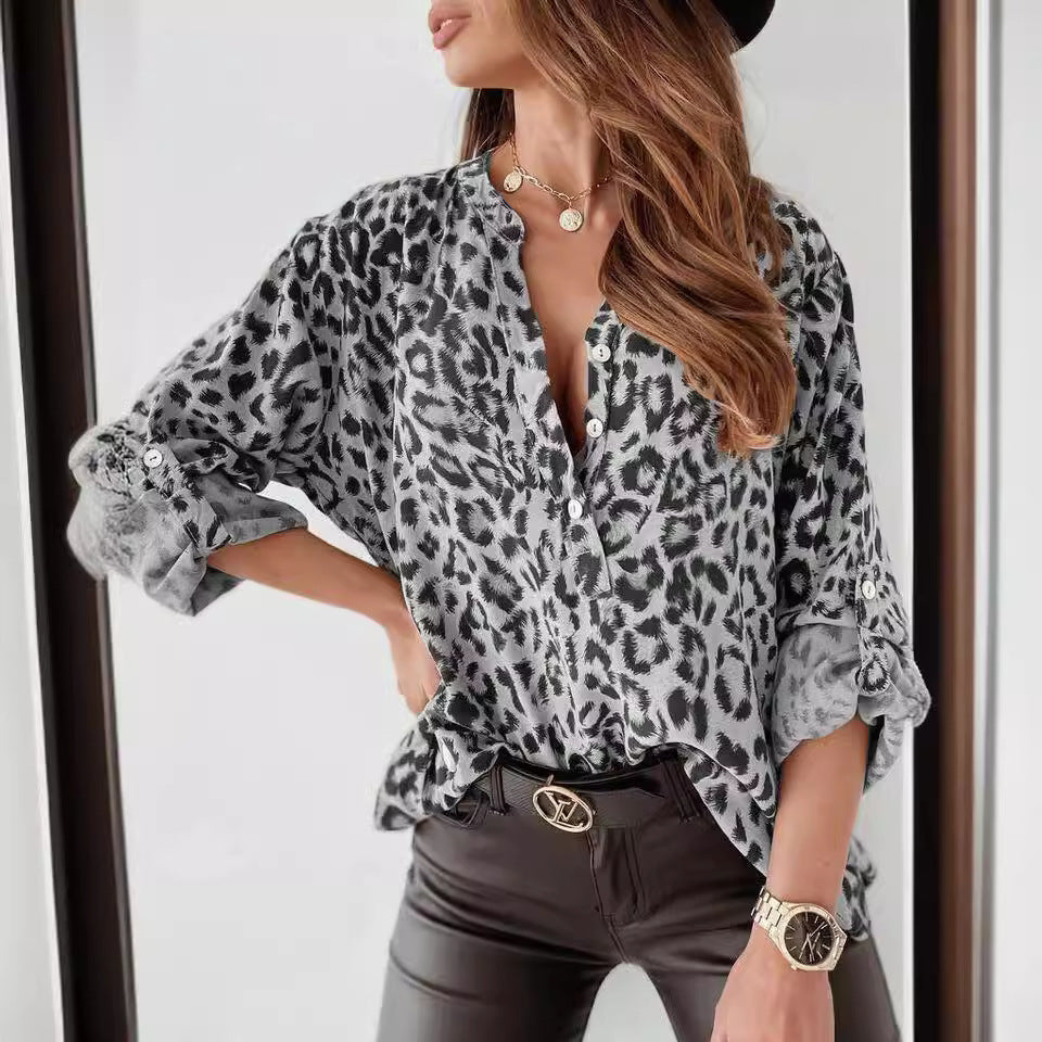 Women's Long Sleeve Leopard Print Blouse