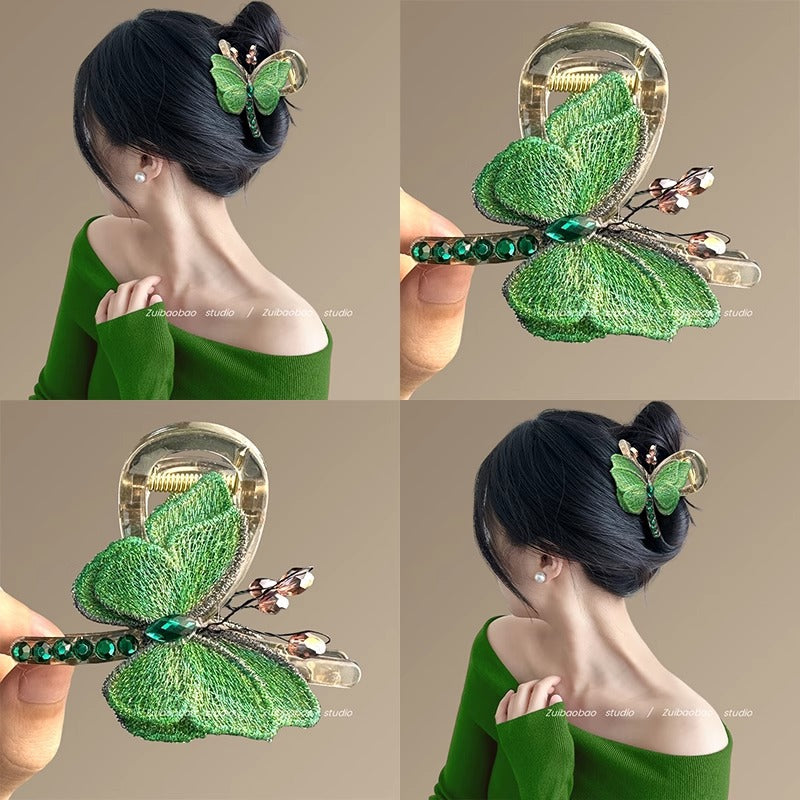 Spring Butterfly Vintage Embroidered Hair Claw Clip