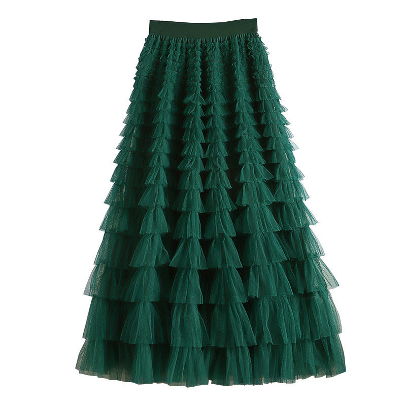 A-Line Mid-Length Tulle Skirt with Layered Mesh Insert