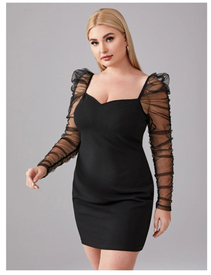 Black Tulle Plus Sizes Women Dresses-Dresses-Black-L-Free Shipping at meselling99