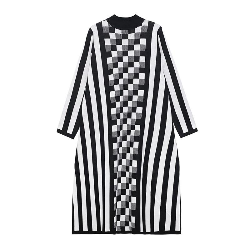 Black&white Knitted Striped Women Long Cozy Dresses-Dresses-The same as picture-One Size-Free Shipping at meselling99