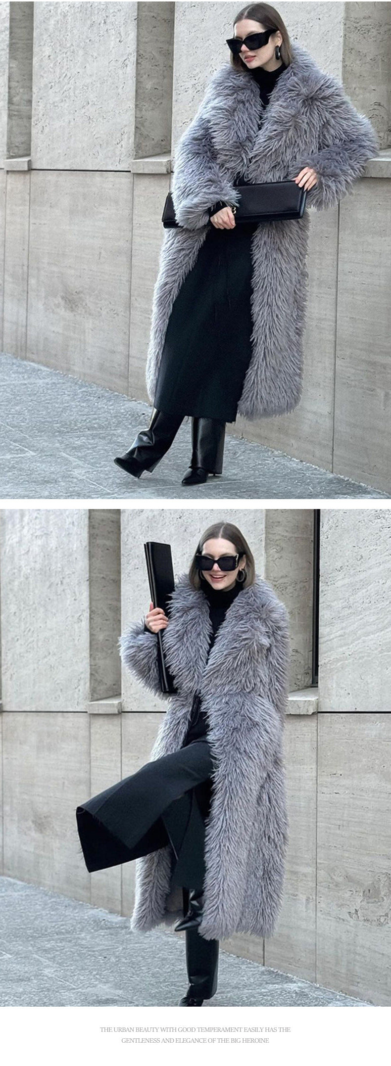 Long Faux Fur Coat – Women’s Winter Warm Plush Fake Fur Jacket with Lapel Collar