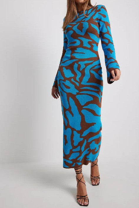 Spring Slim Fit Sweater Dress with Fashionable Print