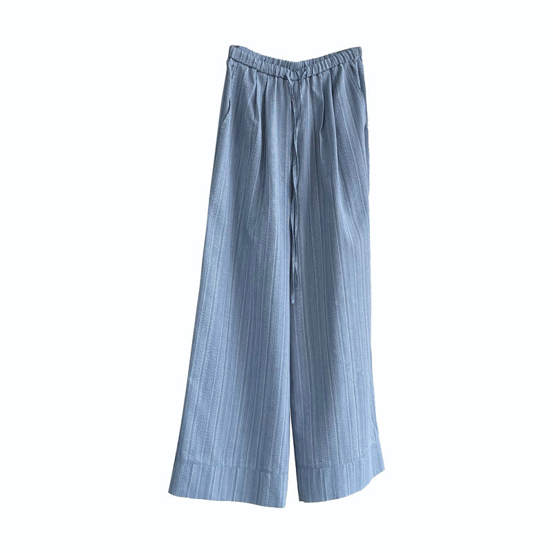 Women's Striped Drawstring Wide-Leg Pants