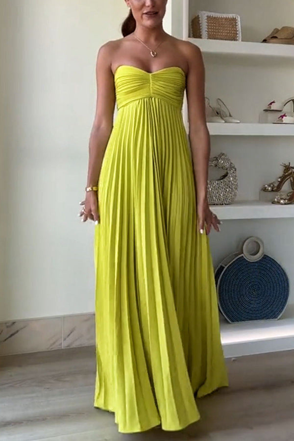 Solid Color Strapless Sleeveless Ruffled Dress for Women