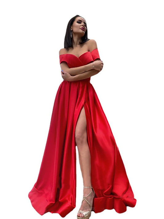 Red Off The Shoulder Long Evening Dresses-Dresses-Free Shipping at meselling99