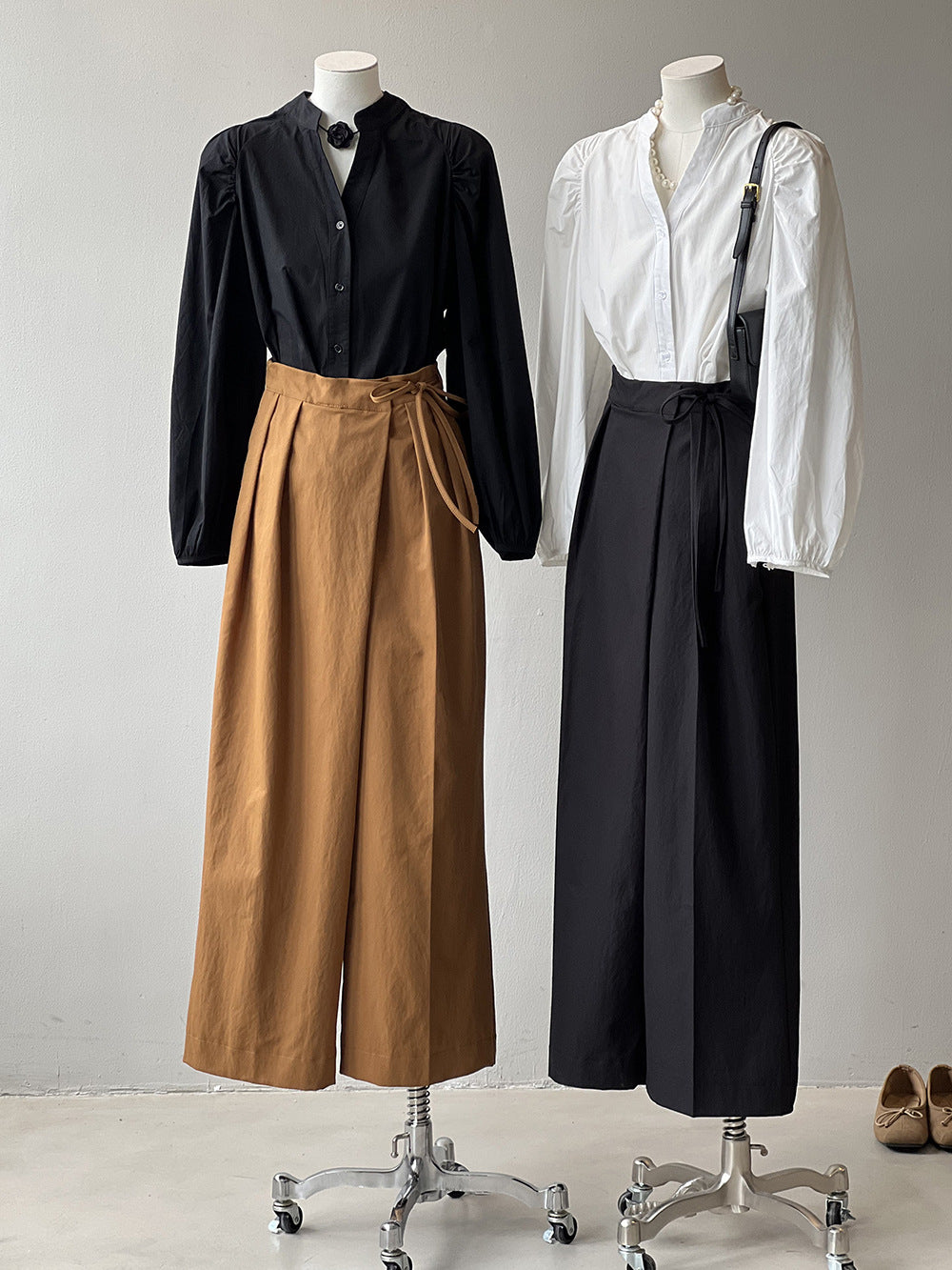 Designer Asymmetric Wrap-Waist Wide Leg Pants
