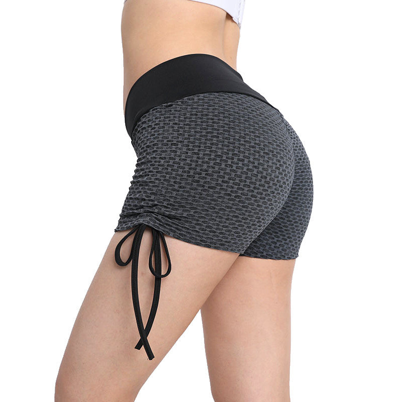 Women's Yoga Shorts – Honeycomb Drawstring High-Waisted Yoga Pants