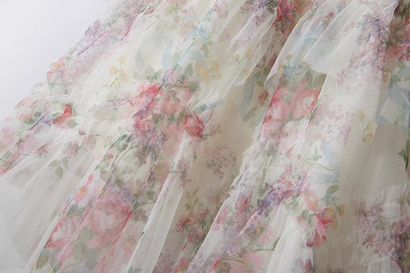 Women's Patchwork Print Mesh Cake Skirt