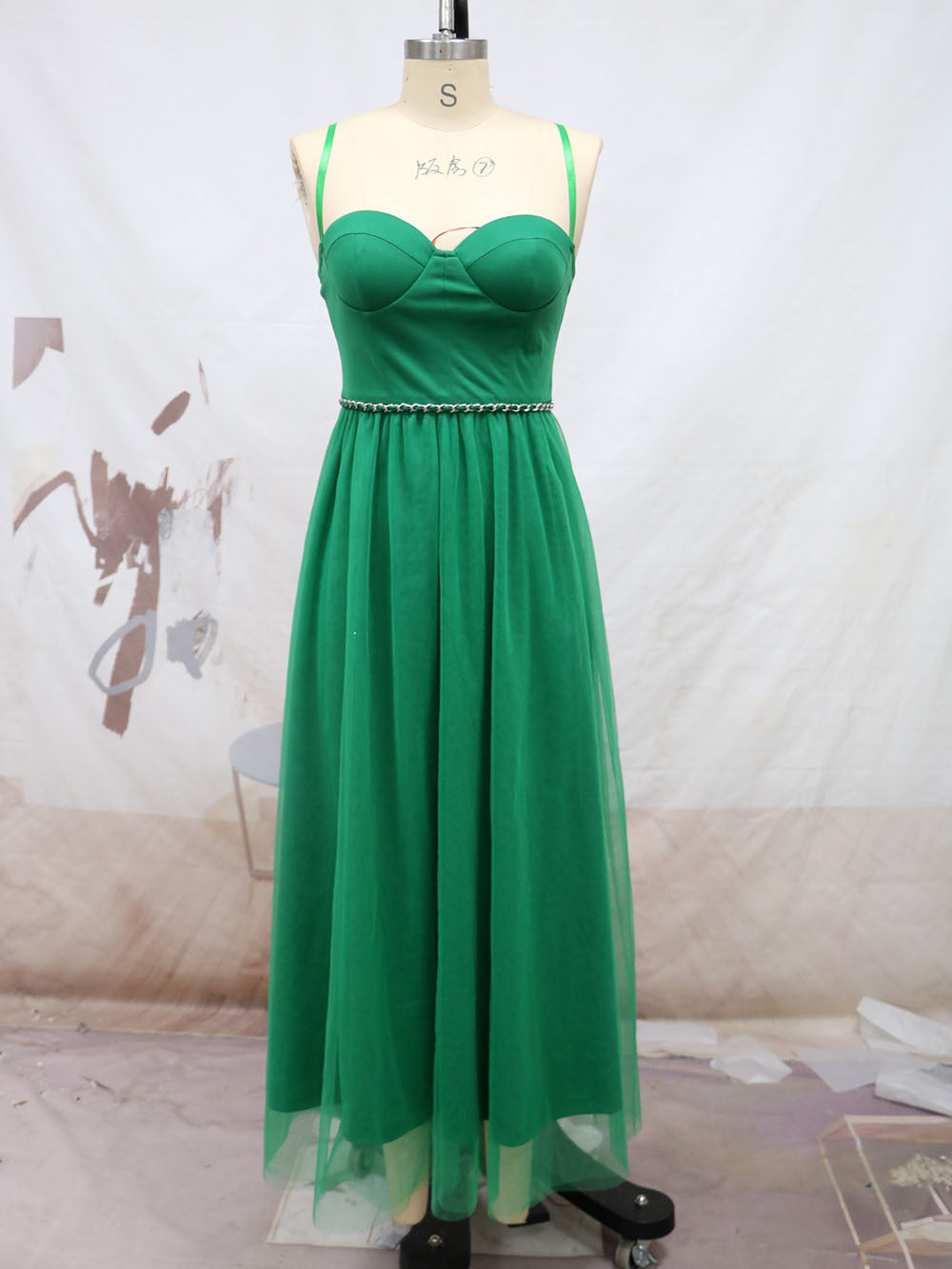 Green Tulle Shoulder Straps Party Dresses-Dresses-Free Shipping at meselling99