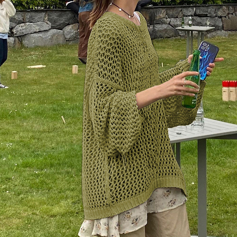 Women's Summer Boho Crochet Mesh Knit Oversized Pullover.