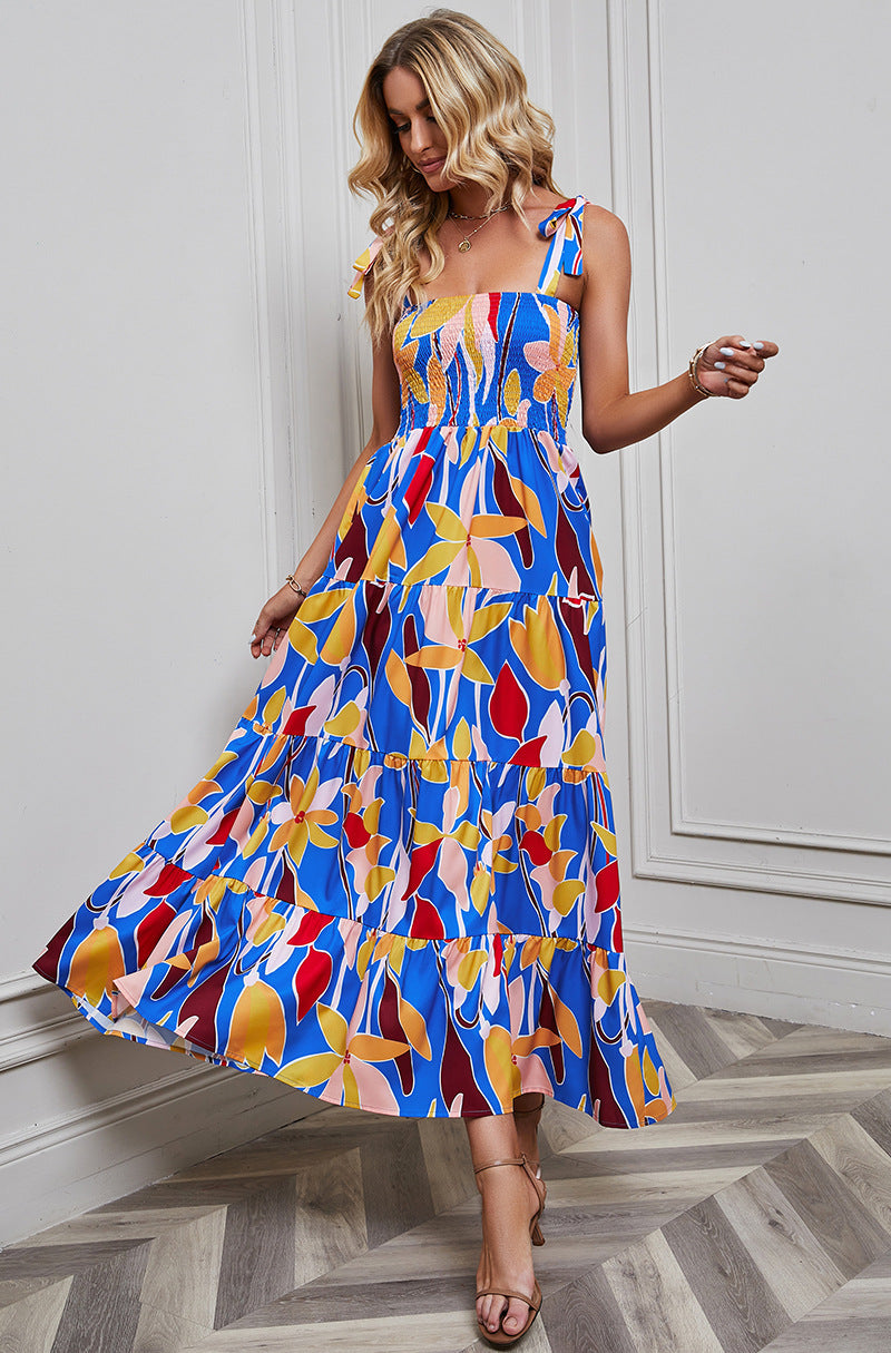 Women's Sexy Backless Print Vacation Style Strappy Dress