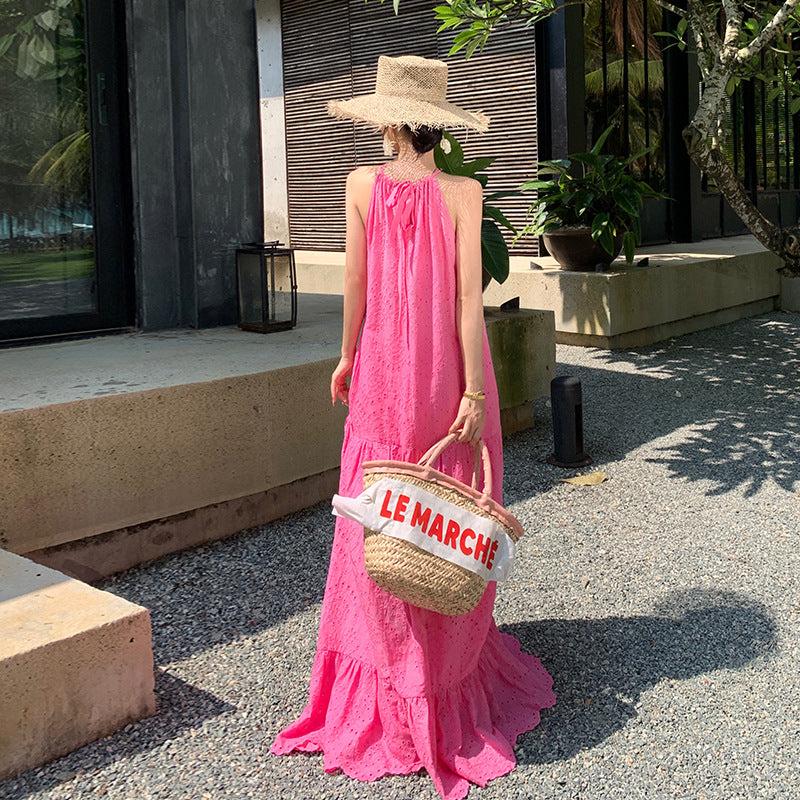 Women's Halter Neck Embroidered Maxi Dress