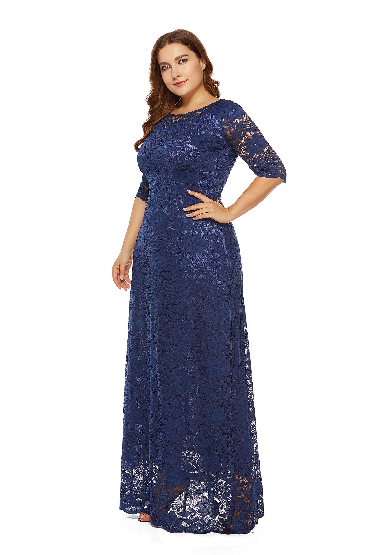 Plus Size Lace Evening Gown with Pockets