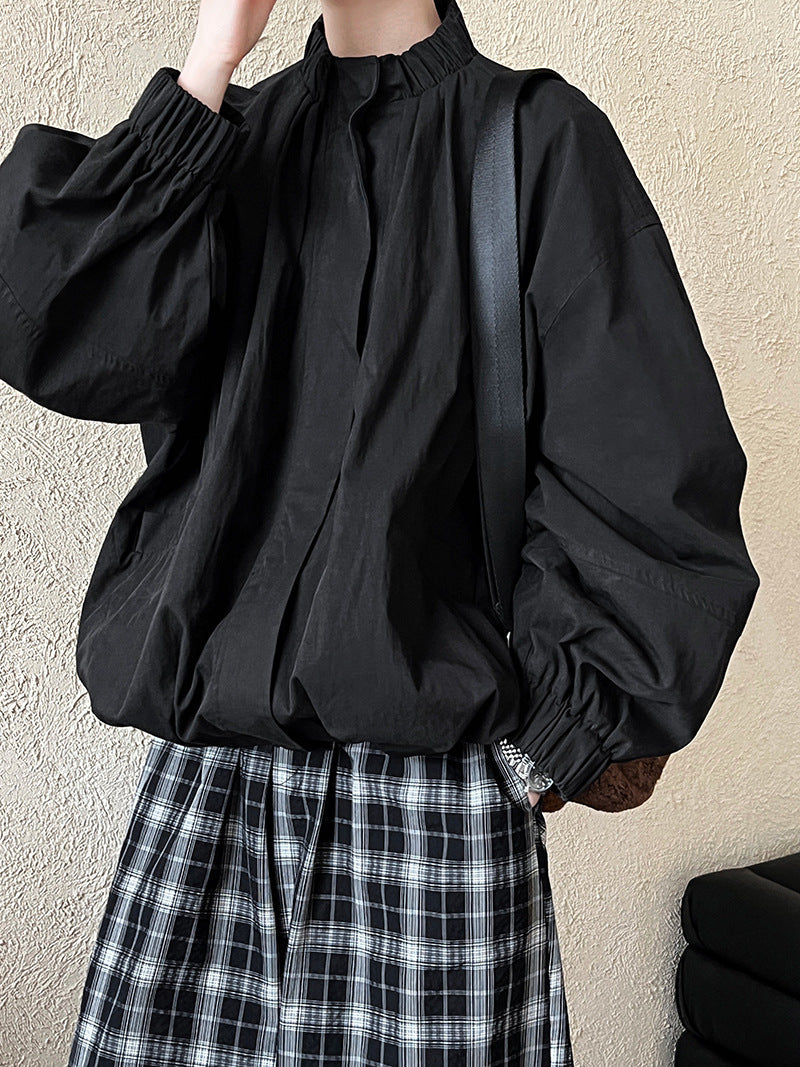 Women's Stand Collar Zip-Up Cotton Jacket-Black-M-Free Shipping Leatheretro