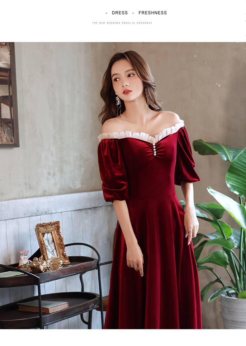 Elegant Red Short Sleeves Midi Length Evening Dresses