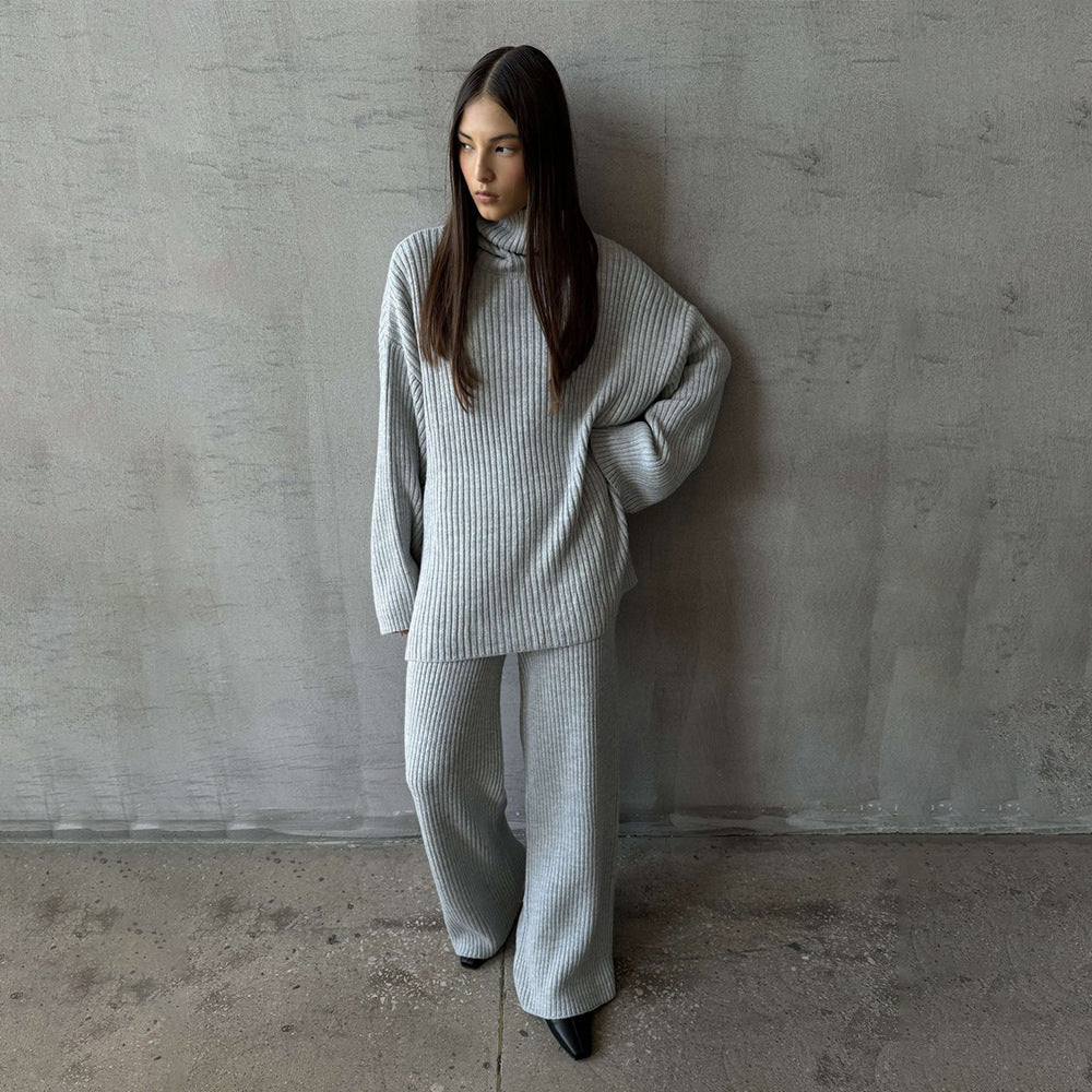 High-Neck Sweater with Wide-Leg Pants Set