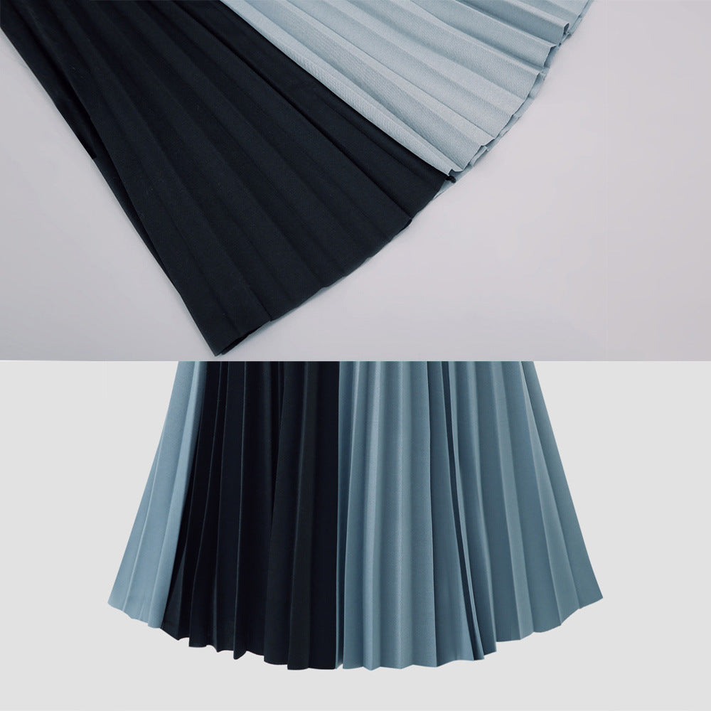 Chiffon Color-Block Pleated Skirt