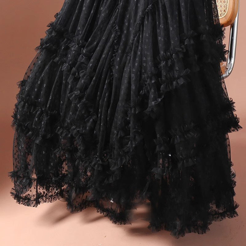 Plus-Size A-Line Tulle Skirt with Jacquard Heart Design