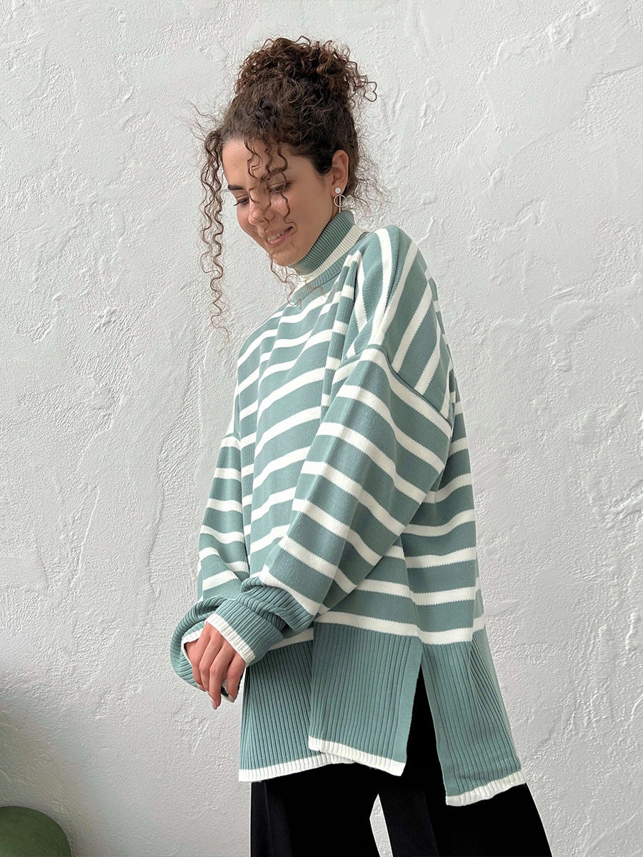 Women's Striped Turtleneck Sweater