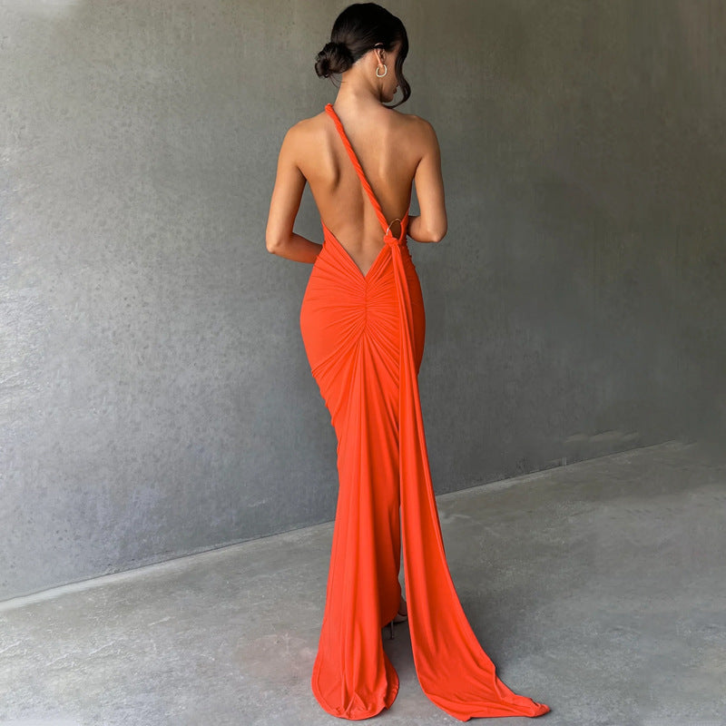 Sexy One Shoulder Sleeveless Long Evening Party Dresses-Dresses-Free Shipping at meselling99