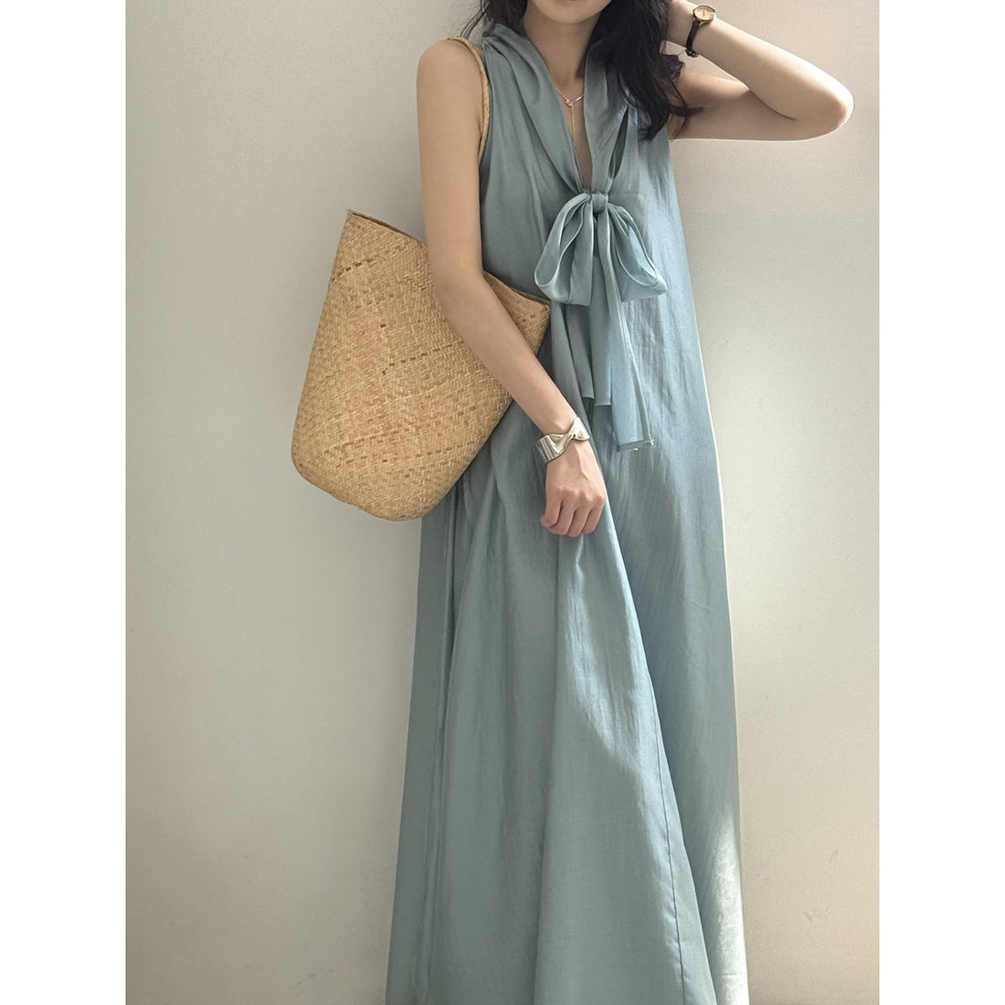 Summer Loose Women's Viscose Scarf Neckline Dress