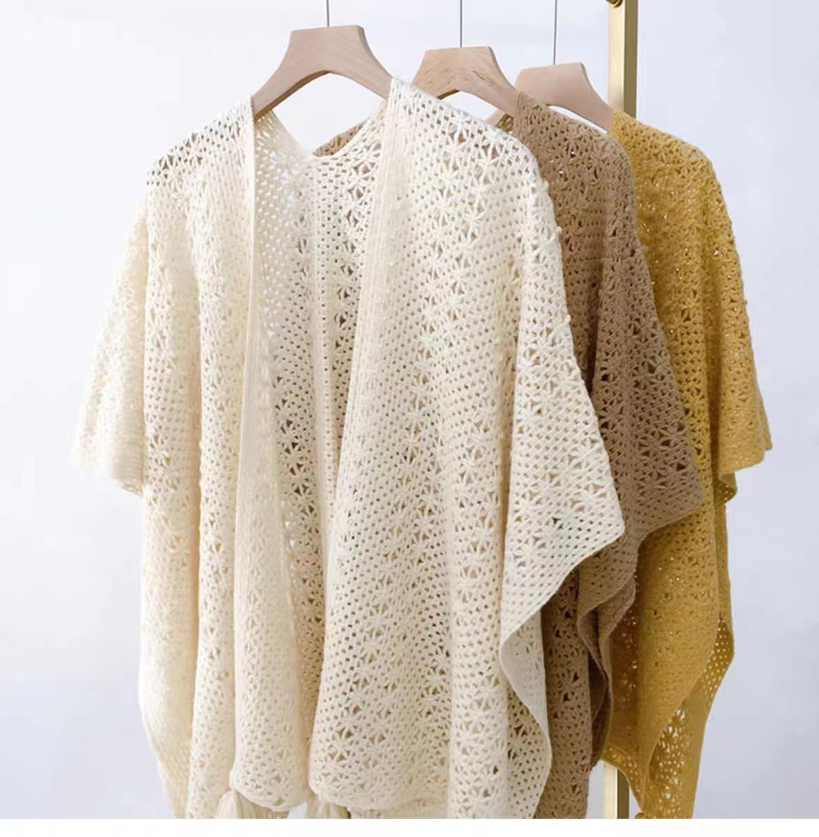 Boho Chic Knit Fringe Shawl – Ethnic Travel Wrap with Slit for Women