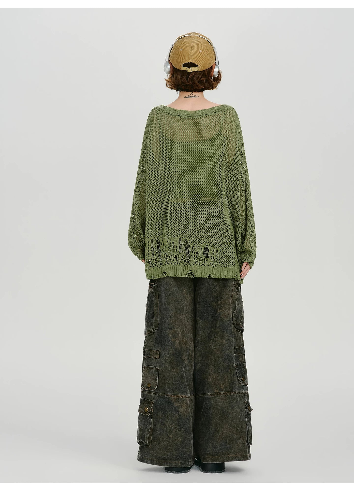 Girlyhalo Retro Y2K Printed Hollow-Out Knit Top