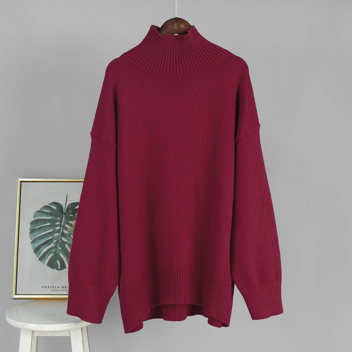 Women's Oversized Solid Color High Neck Sweater