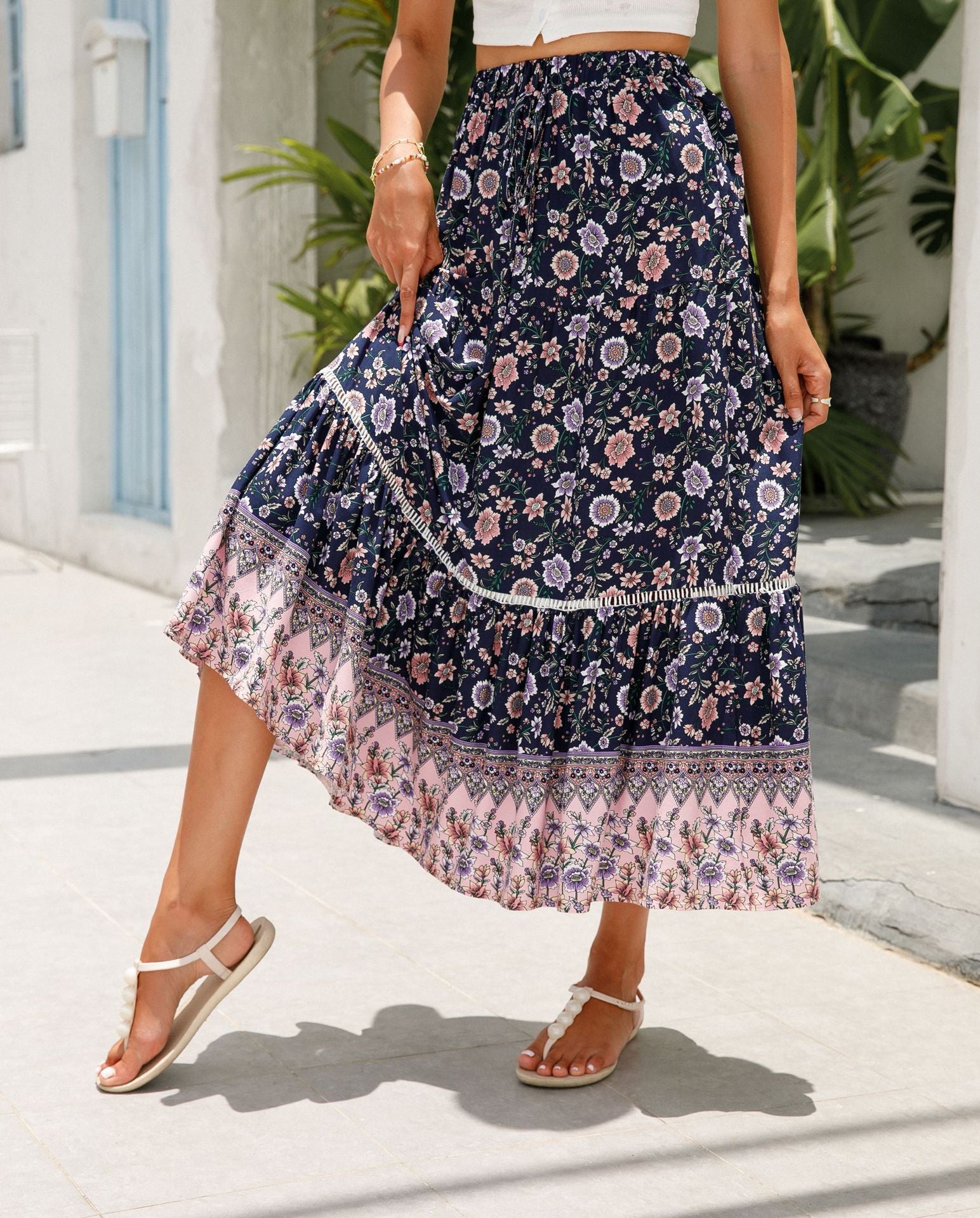 Boho V-Neck Rayon Beach Maxi Skirt