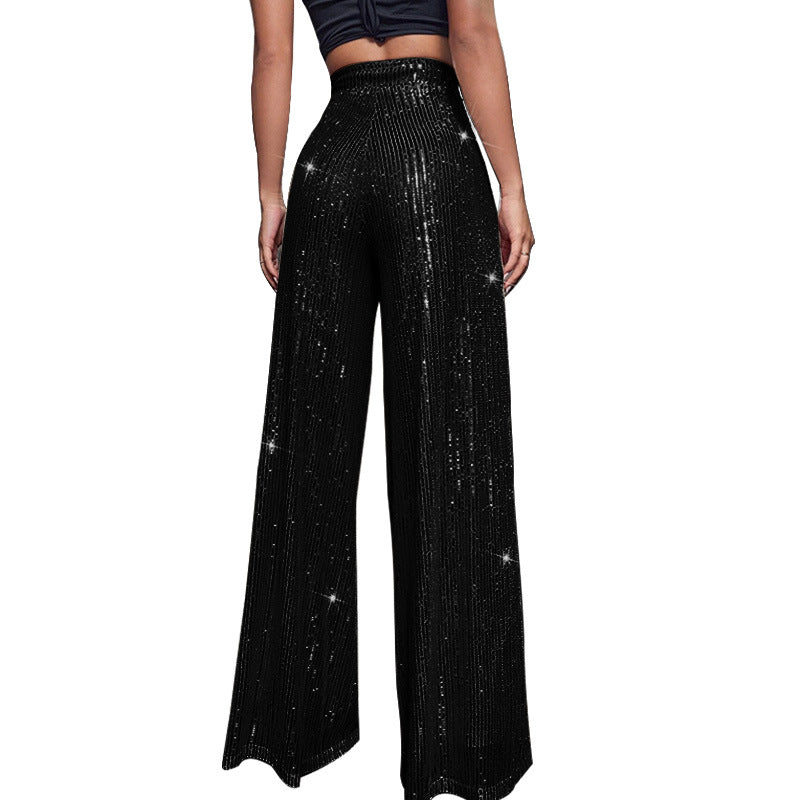 Fashion High Waist Sequin Summer Wide Legs Pants