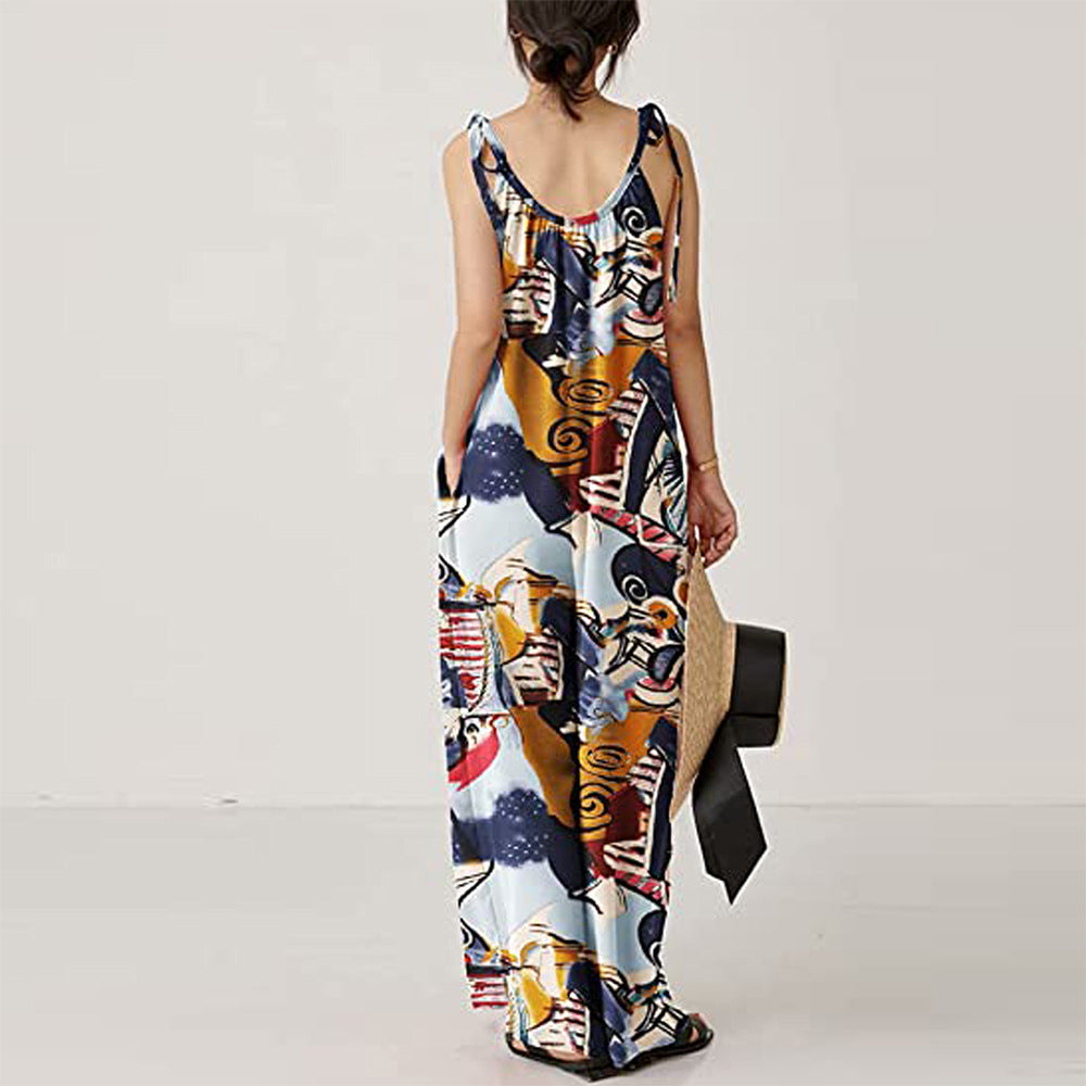 Casual Floral Print Summer Long Jumpsuits