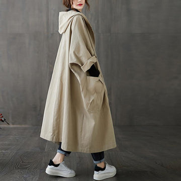 Casual Plus Sizes Long Hoody Trenchcoat-STYLEGOING