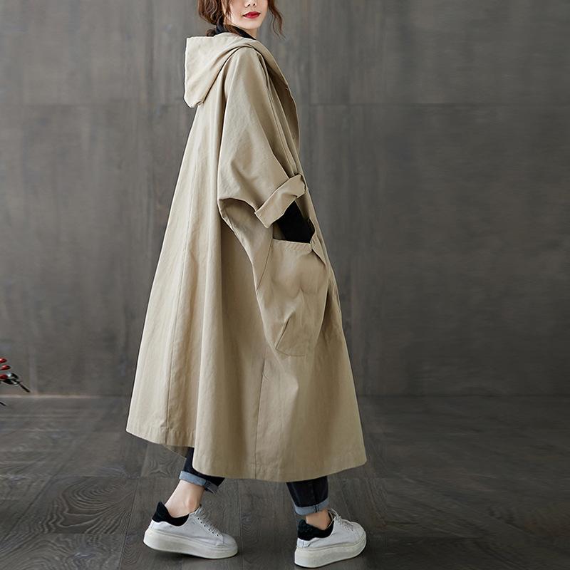 Casual Plus Sizes Long Hoody Trenchcoat-STYLEGOING