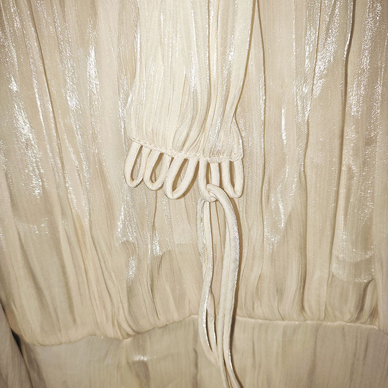 Summer Stand Collar Lantern Sleeve Ruffled Waist Dress for Women